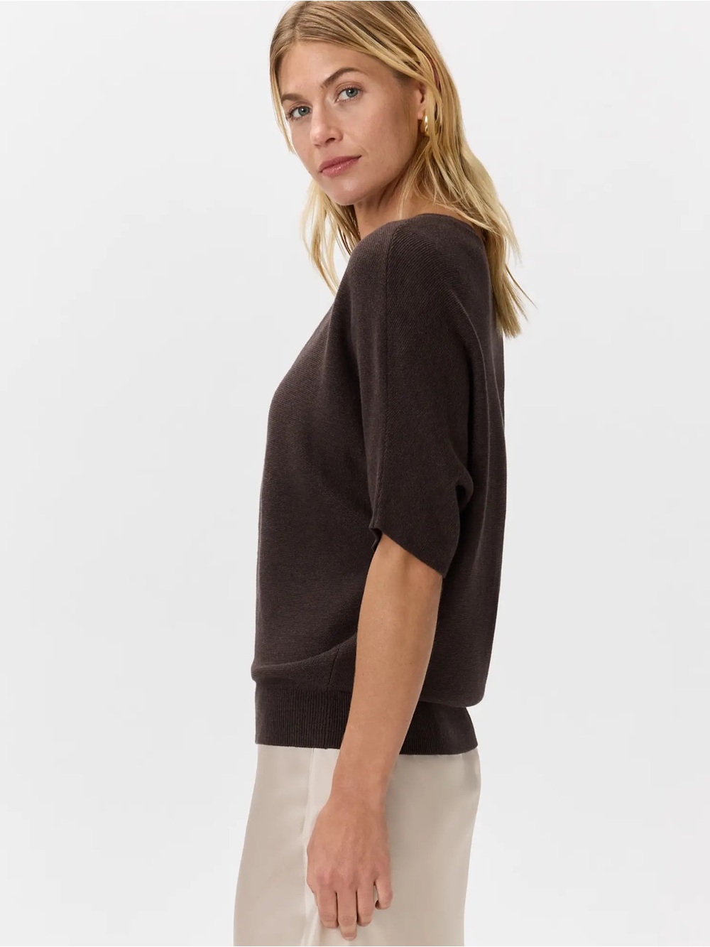 Quince Lightweight Cotton Cashmere Link-Stitch Dolman Sweater, Size XL - Picture 2 of 11